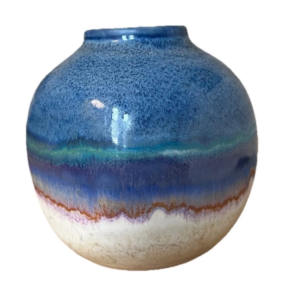 Vintage KAMINI RARE ART POTTERY BUD VASE HANDMADE AND PAINTED HAND GLAZED 4 INCH